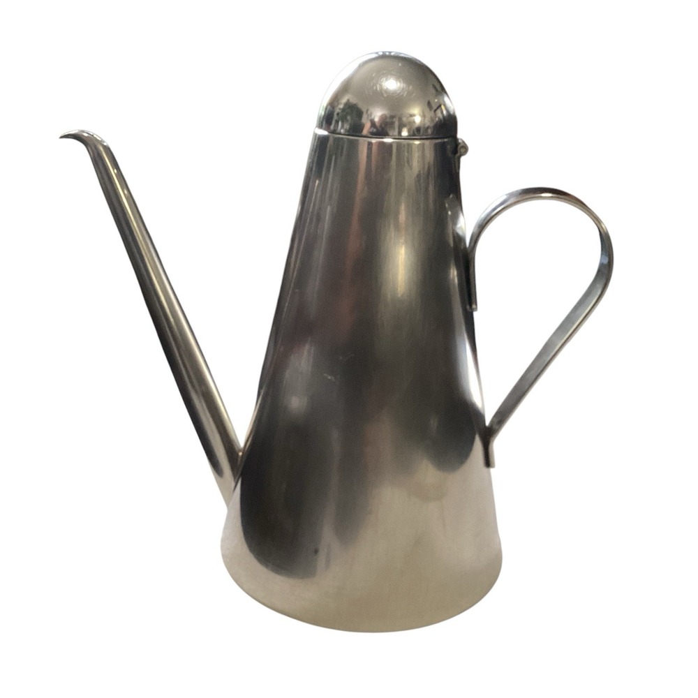 Modern Stainless Steel Conical Oil Cruet Dispenser with Hinged Lid Silver